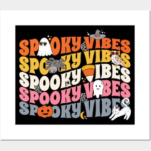 Spooky Vibes Cute Halloween Cartoon Groovy Spooky Season Posters and Art